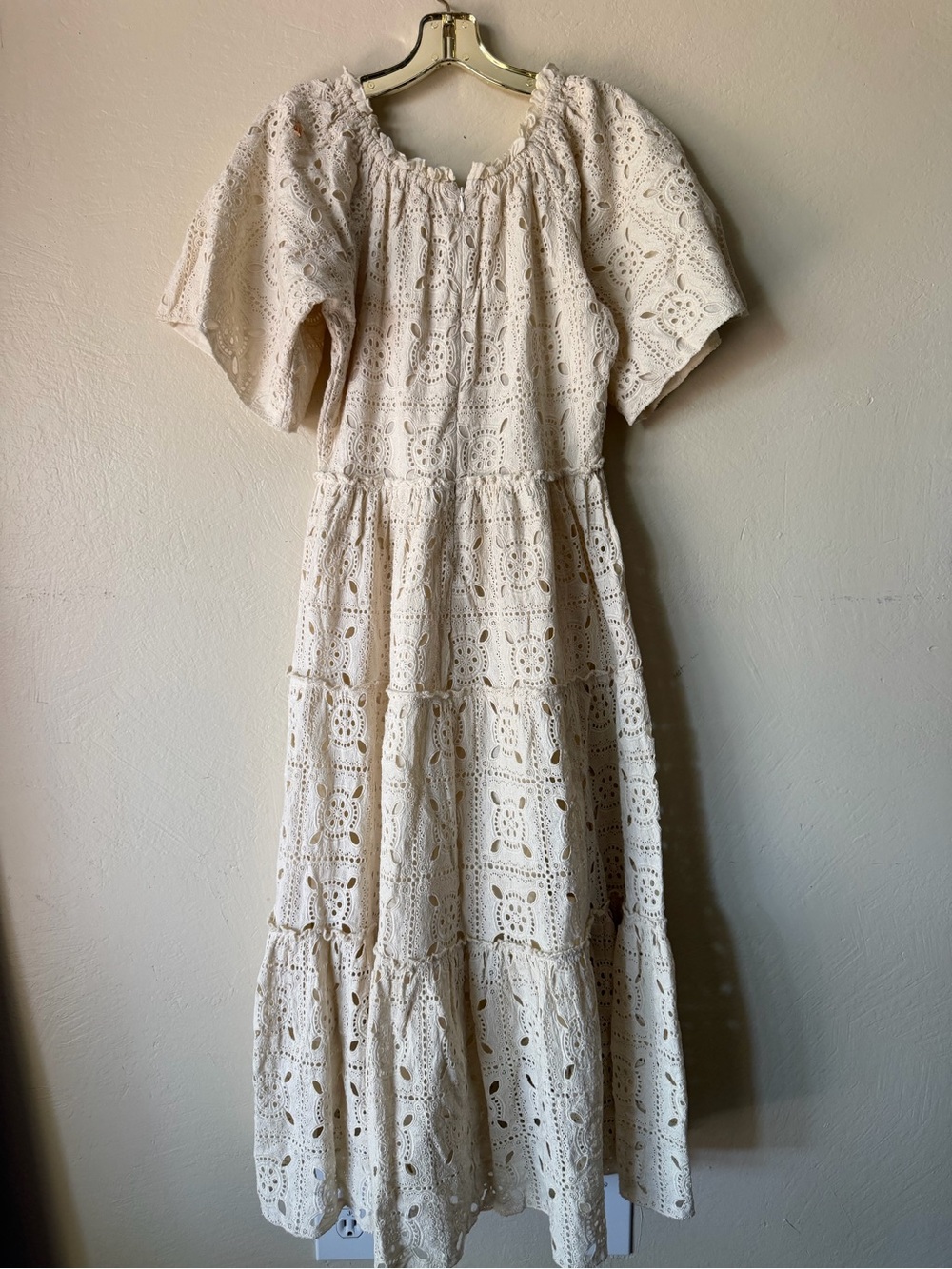 Ivy city co lace doily style modest midi dress small beige cream NWT fall photo